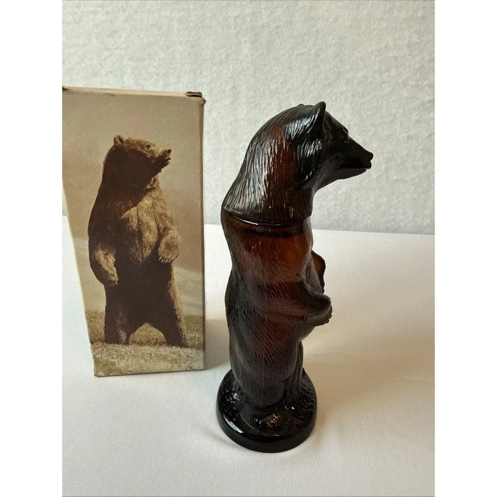 Vintage 1970s Avon Kodiak Bear Glass Decanter Bottle Full With Box After Shave